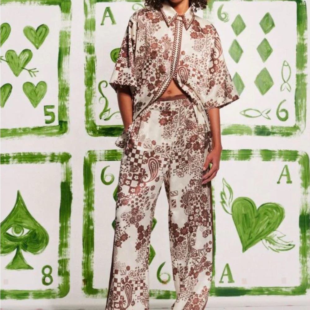 Alemais Brown and Cream Wide Leg Pants - Picture 3 of 6